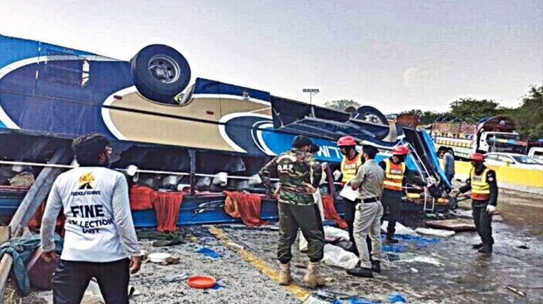 Wedding bus plunges into ditch in Shikarpur, 2 killed