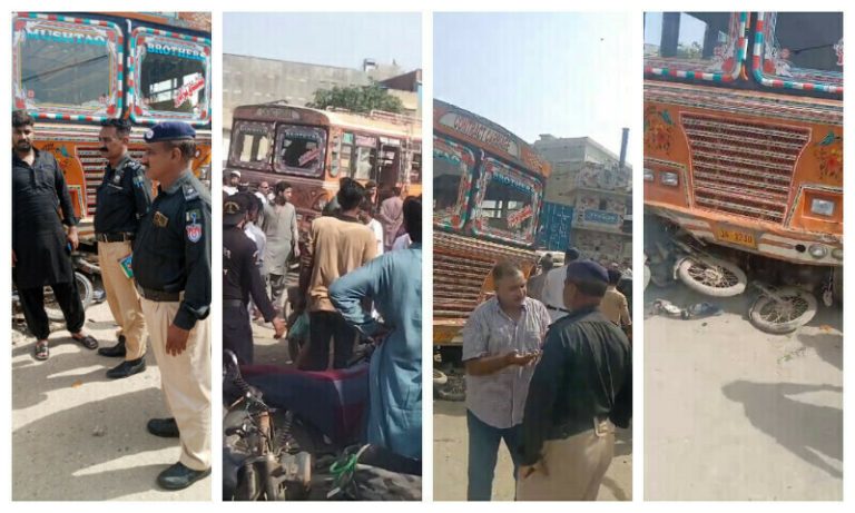 bus ran over motorcyclists in Karachi