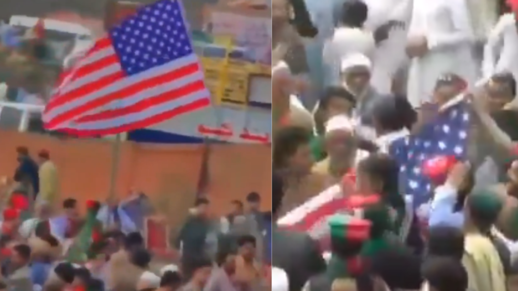 PTI worker to face strict legal action for waving US flag at Swabi rally