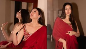 Dur-e-Fishan Saleem stuns in maroon Saree