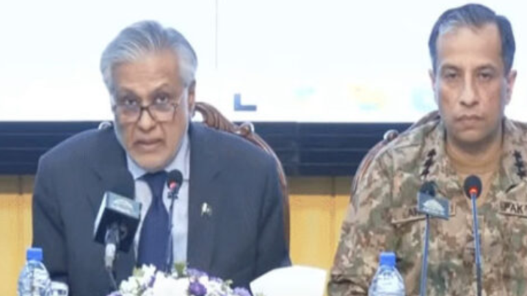 Ishaq Dar, DG ISPR address important press conference