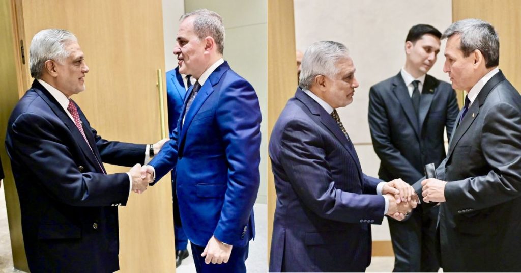 FM Ishaq Dar meets Azerbaijani, Turkmen counterparts to expand mutual ties