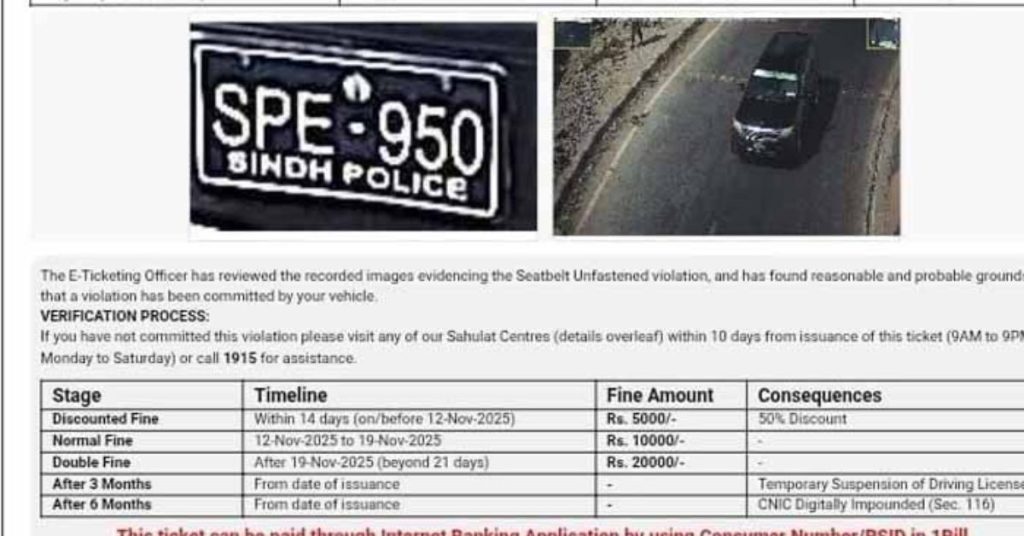 Vehicle used by DIG Traffic also received an e-challan in Karachi