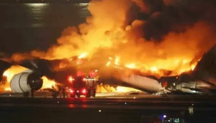 Plane catches fire during landing at Sao Paulo Airport