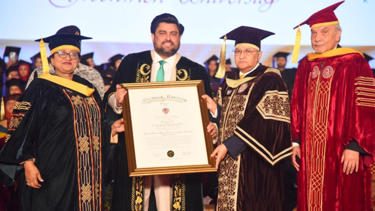 Senator Sarmad Ali conferred honorary Doctorate by Greenwich University