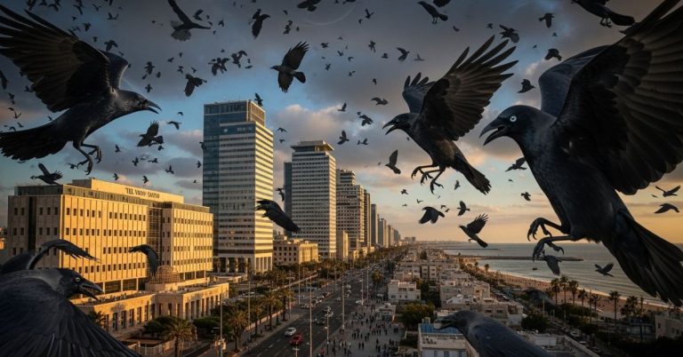 Crows attack on Tel Aviv Israel