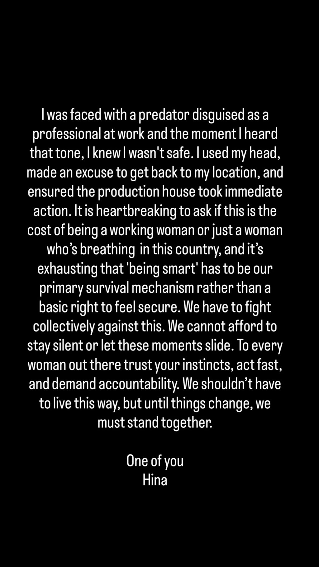 Hina Altaf workplace harassment